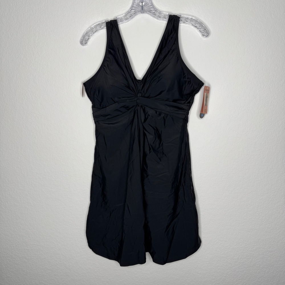 Shapermint Essentials Black Knot-Front Swim Dress XL 81006 Tummy Smoothing NEW